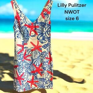 Lilly Pulitzer NWOT Sundress Midi  Textured Starfish dress 100% Cotton Size 6